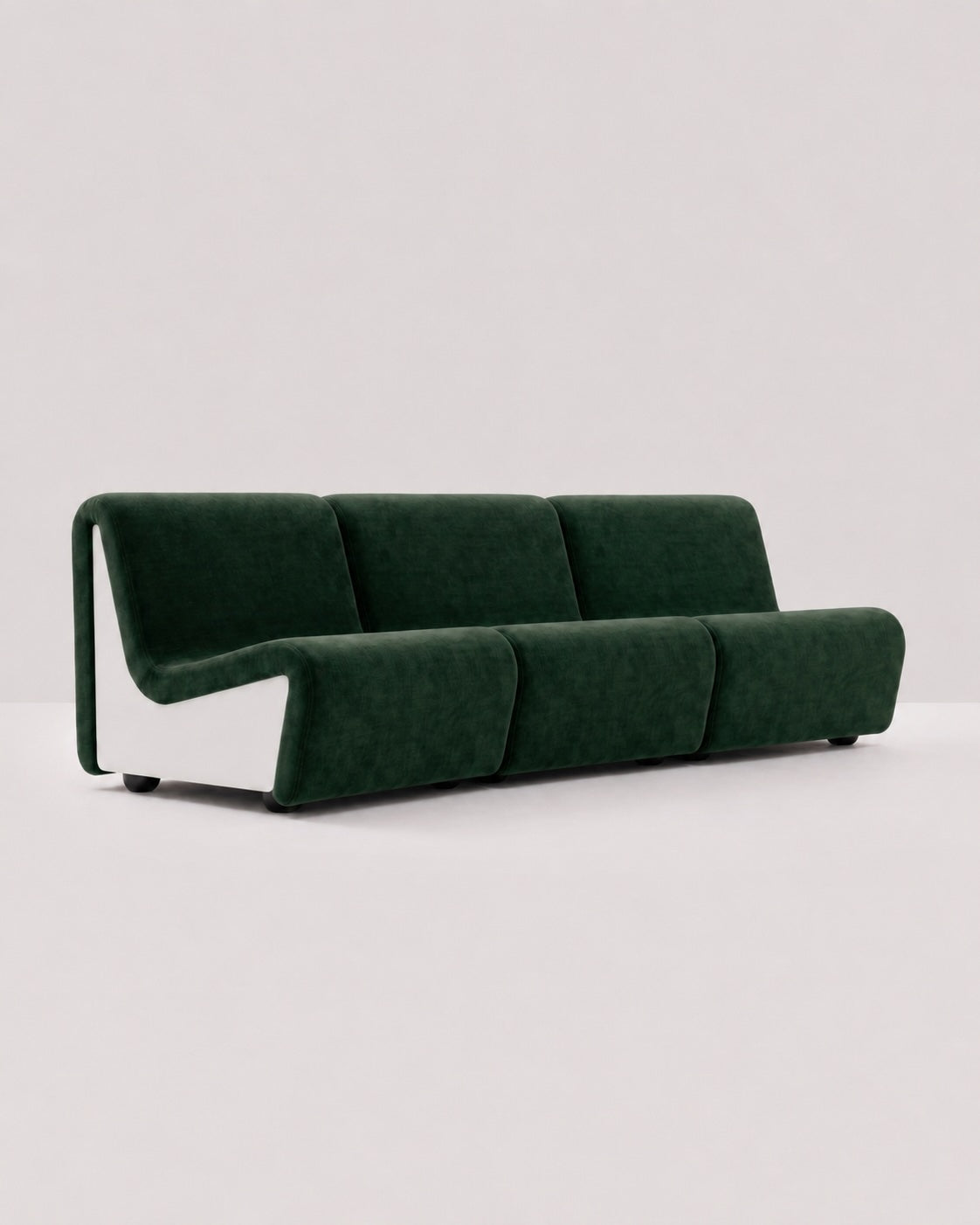 Dialogue 3-seat sofa in Forest green fabric and white lacquered wood side panels