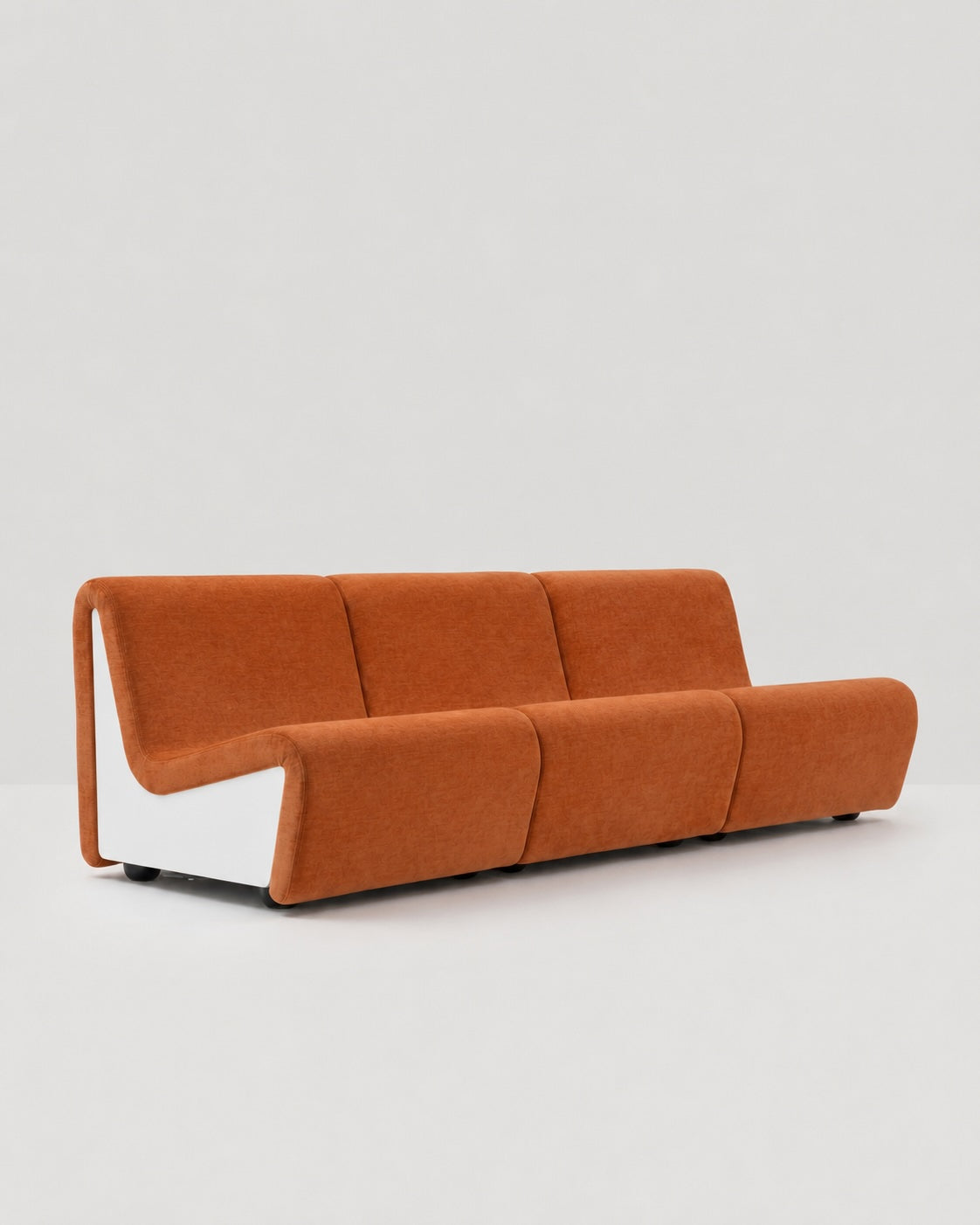 Dialogue 3-seat sofa in Sienna orange fabric and white lacquered wood side panels