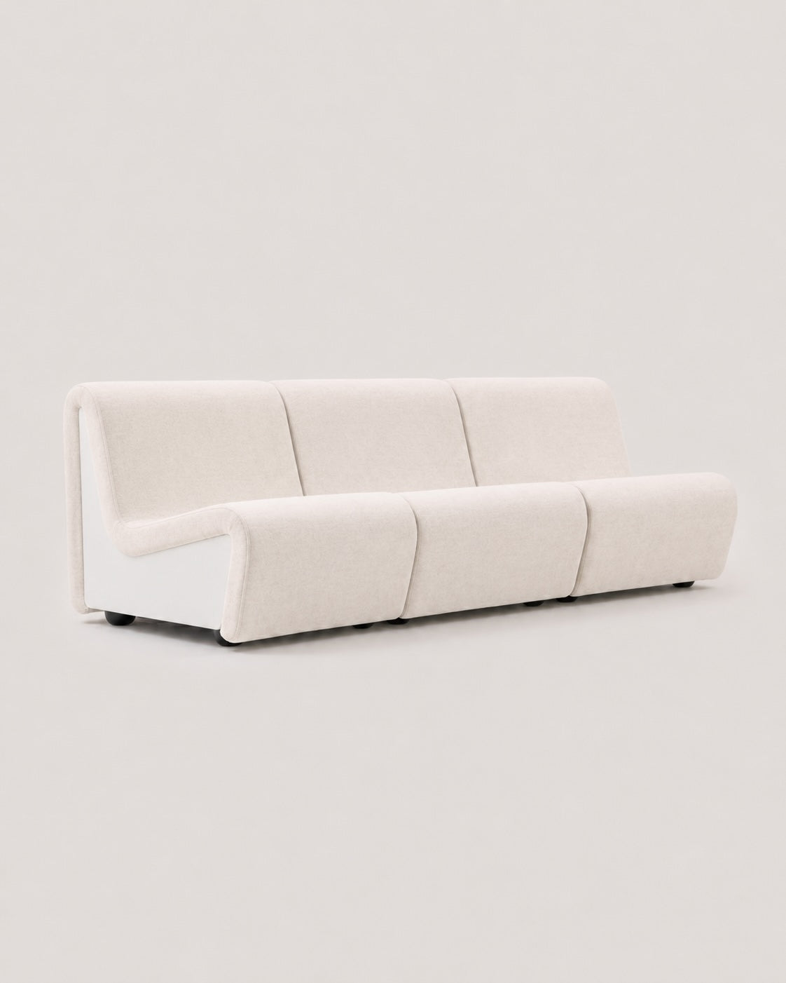 Dialogue 3-seat sofa in Snow white fabric and white lacquered wood side panels