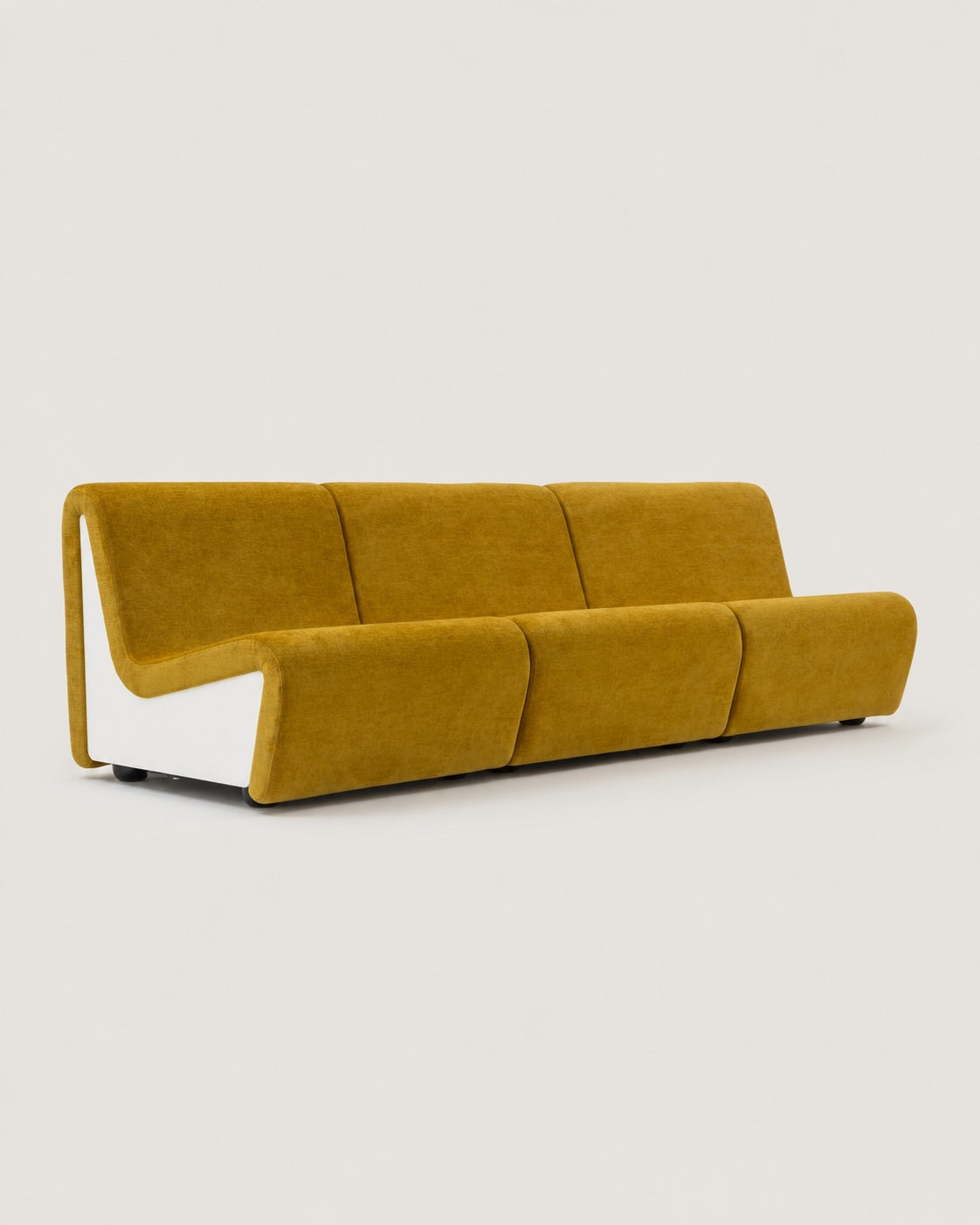 Dialogue 3-seat sofa in Amber yellow fabric and white lacquered wood side panels