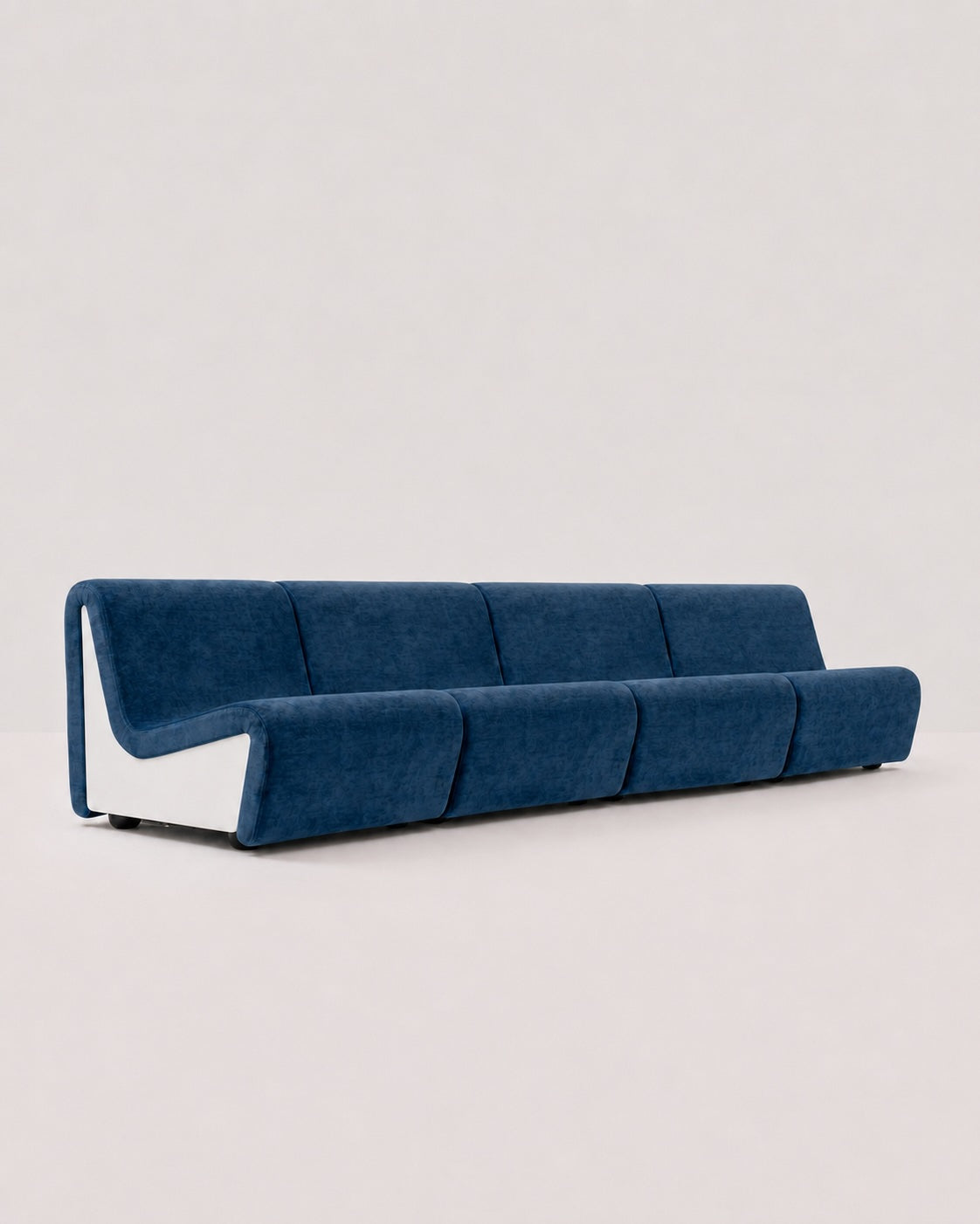 Dialogue 4-seat sofa in Midnight blue fabric and white lacquered wood side panels
