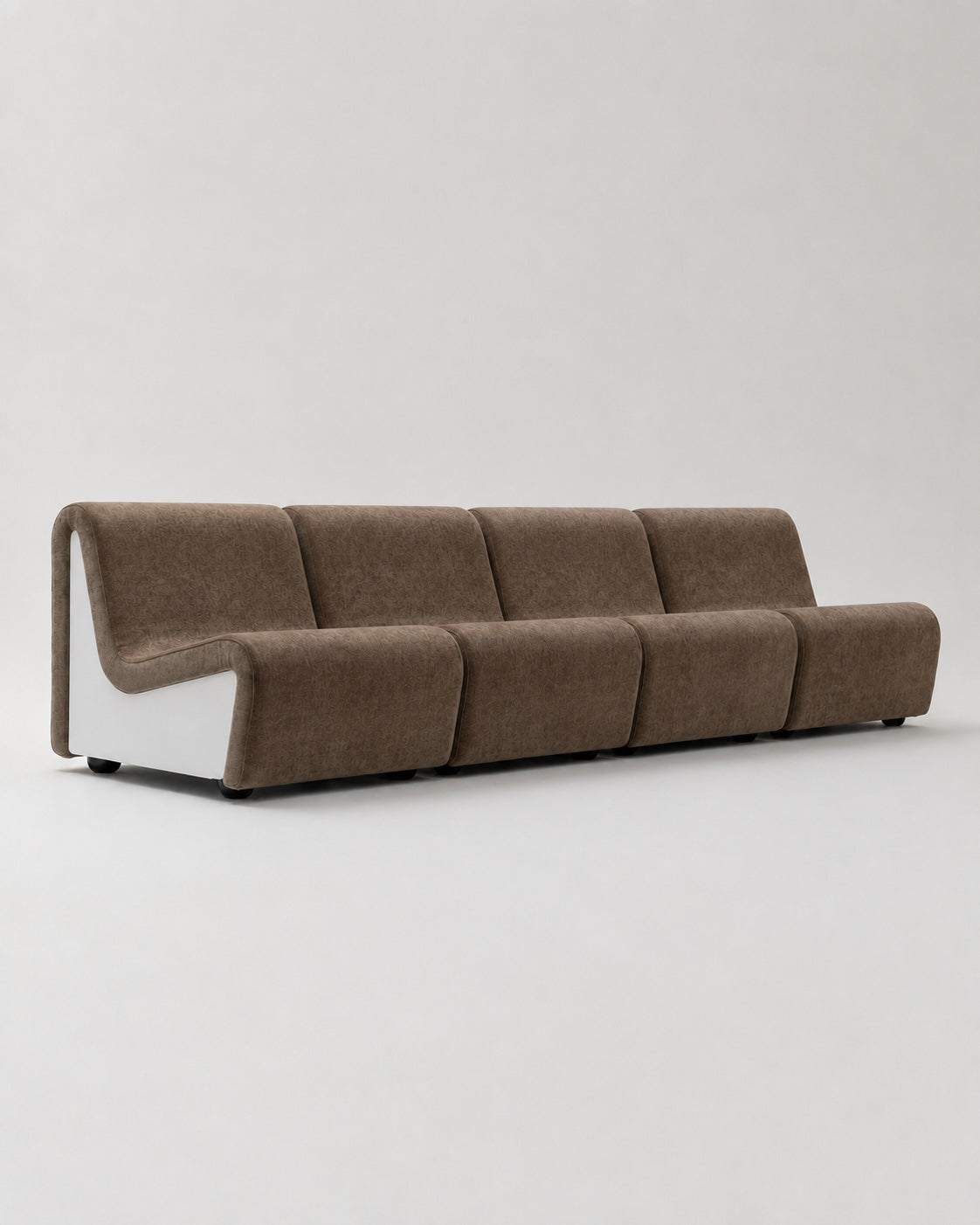 Dialogue 3-seat sofa in Clay gray fabric and white lacquered wood side panels