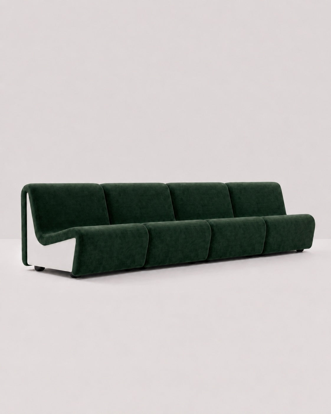 Dialogue 4-seat sofa in Forest green fabric and white lacquered wood side panels