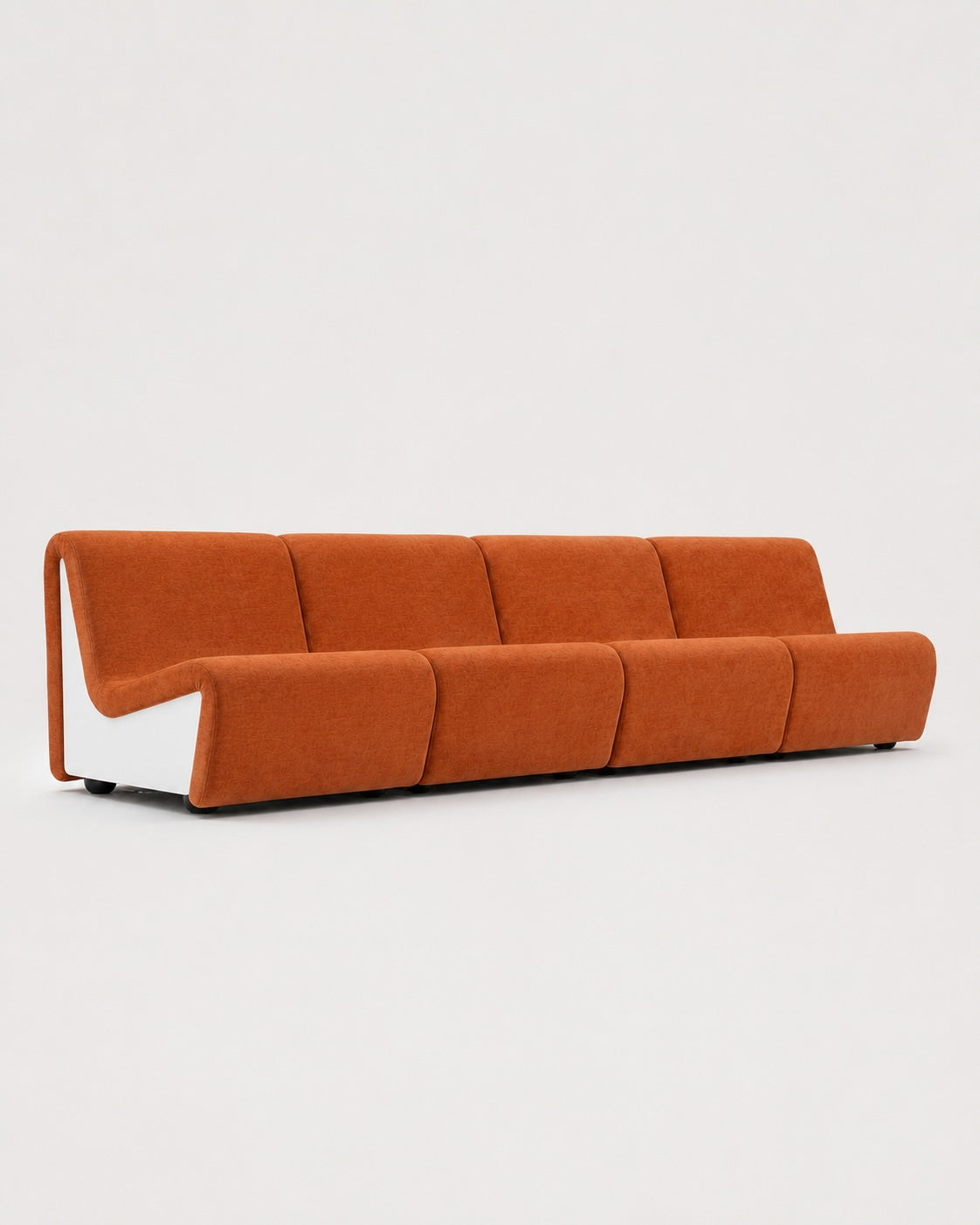 Dialogue 4-seat sofa in Sienna orange fabric and white lacquered wood side panels