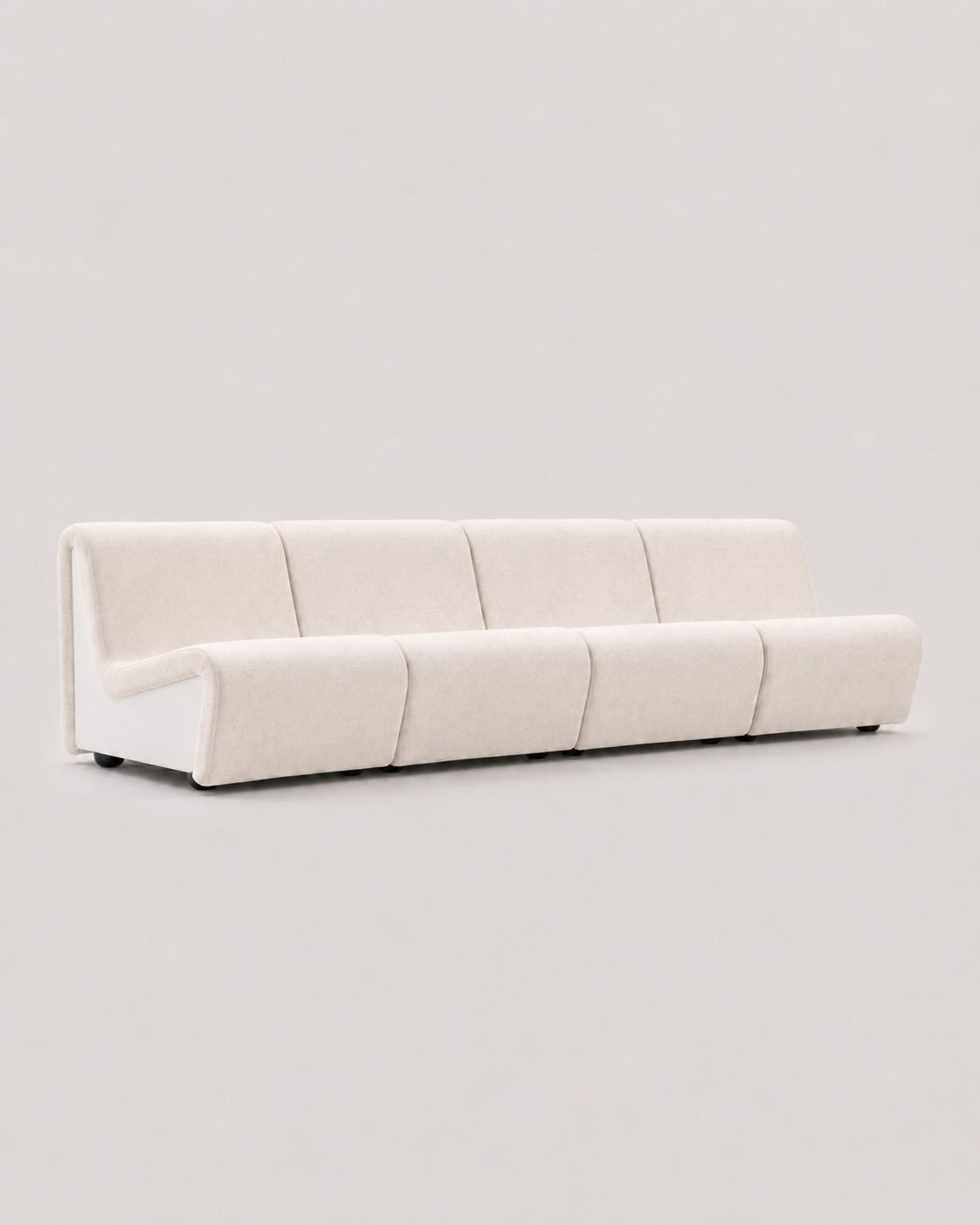 Dialogue 4-seat sofa in Snow white fabric and white lacquered wood side panels