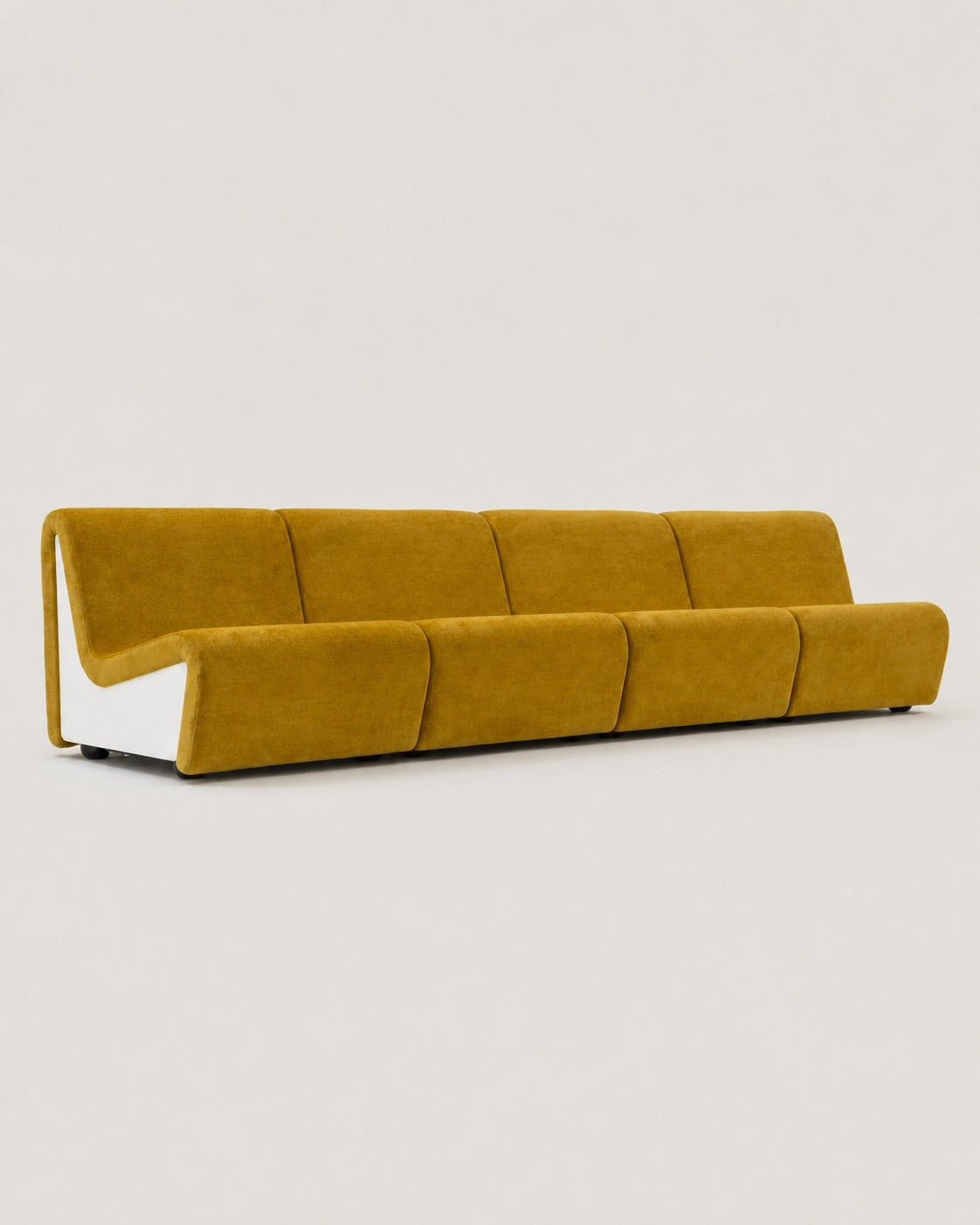 Dialogue 4-seat sofa in Amber yellow fabric and white lacquered wood side panels