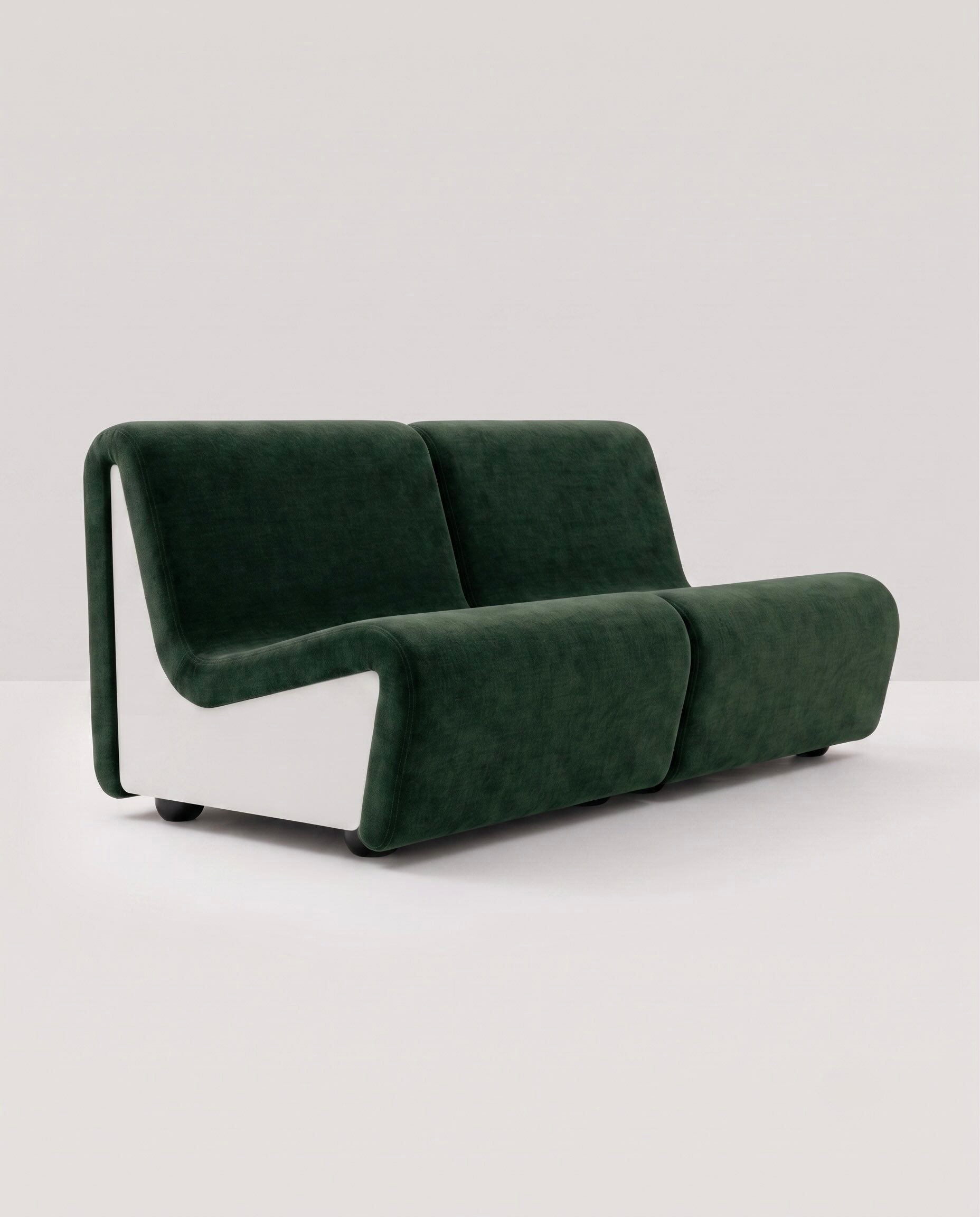 Dialogue 2-seat sofa in Forest green fabric and white lacquered wood side panels