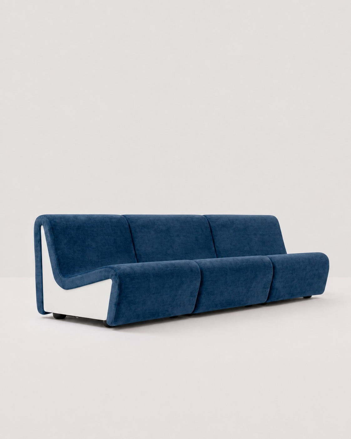 Dialogue 3-seat sofa in Midnight blue fabric and white lacquered wood side panels