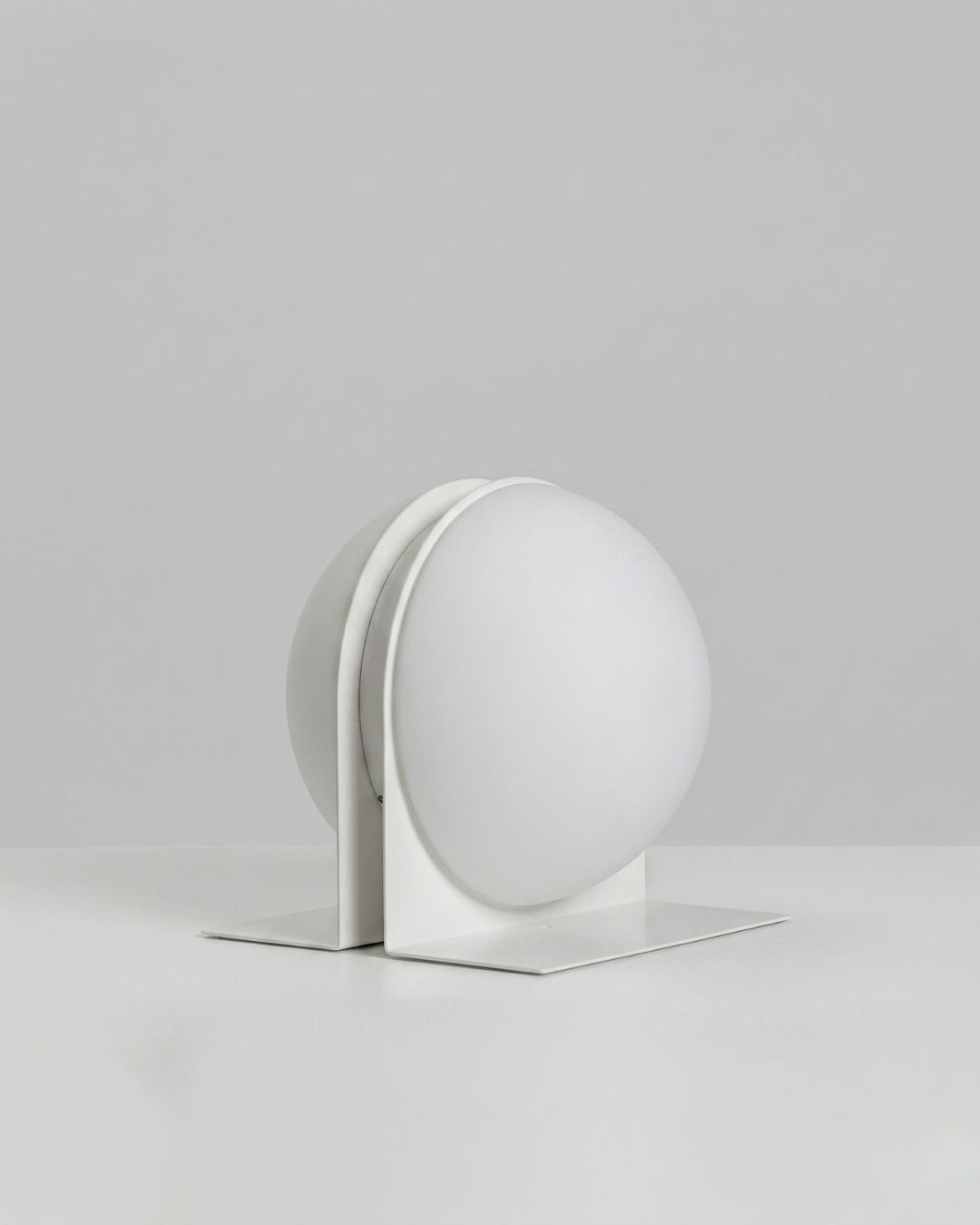 White Jumelles table lamp, slightly angled view, unlit
