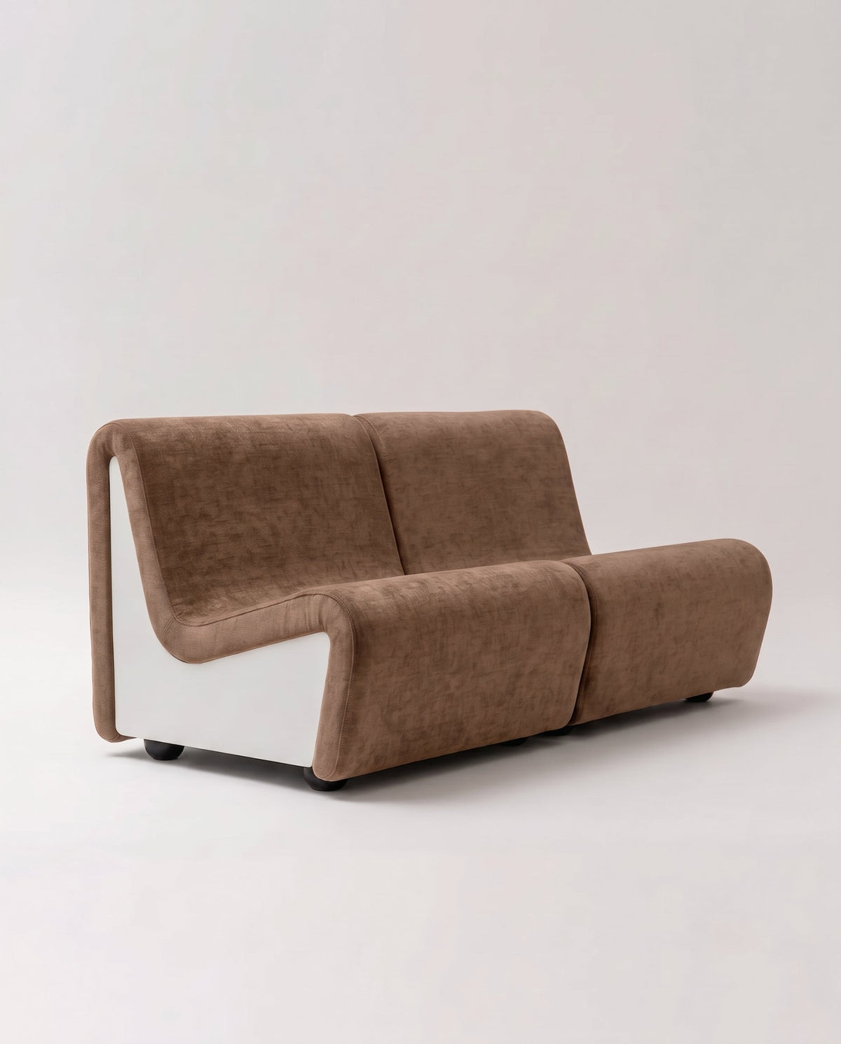 Dialogue 2 seat sofa in dark linen fabric and white lacquered wood side panels
