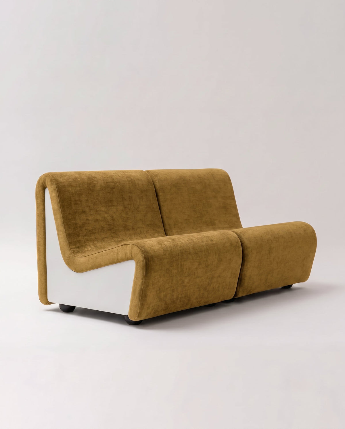 Dialogue 2 seat sofa in lime color fabric and white lacquered wood side panels