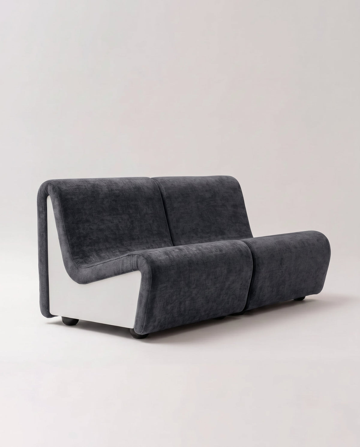 Dialogue 2 seat sofa in dark grey fabric and white lacquered wood side panels