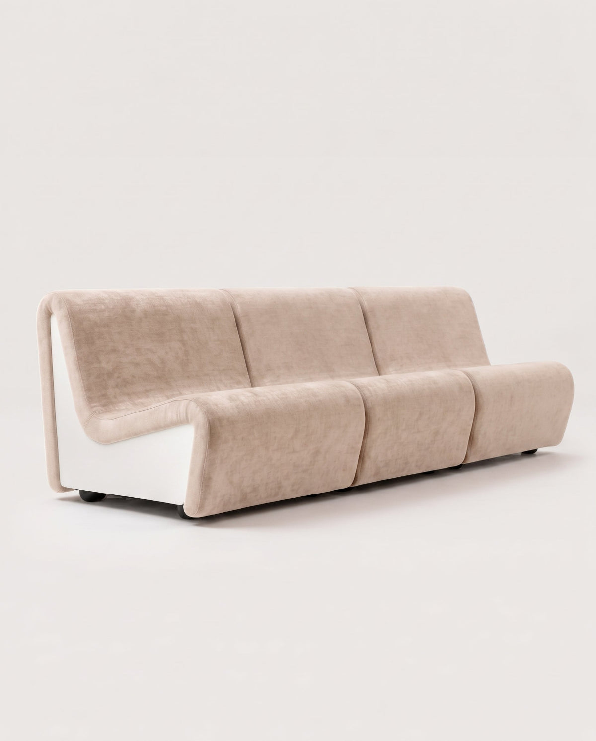 Dialogue 3-seat sofa in beige fabric and white lacquered wood side panels