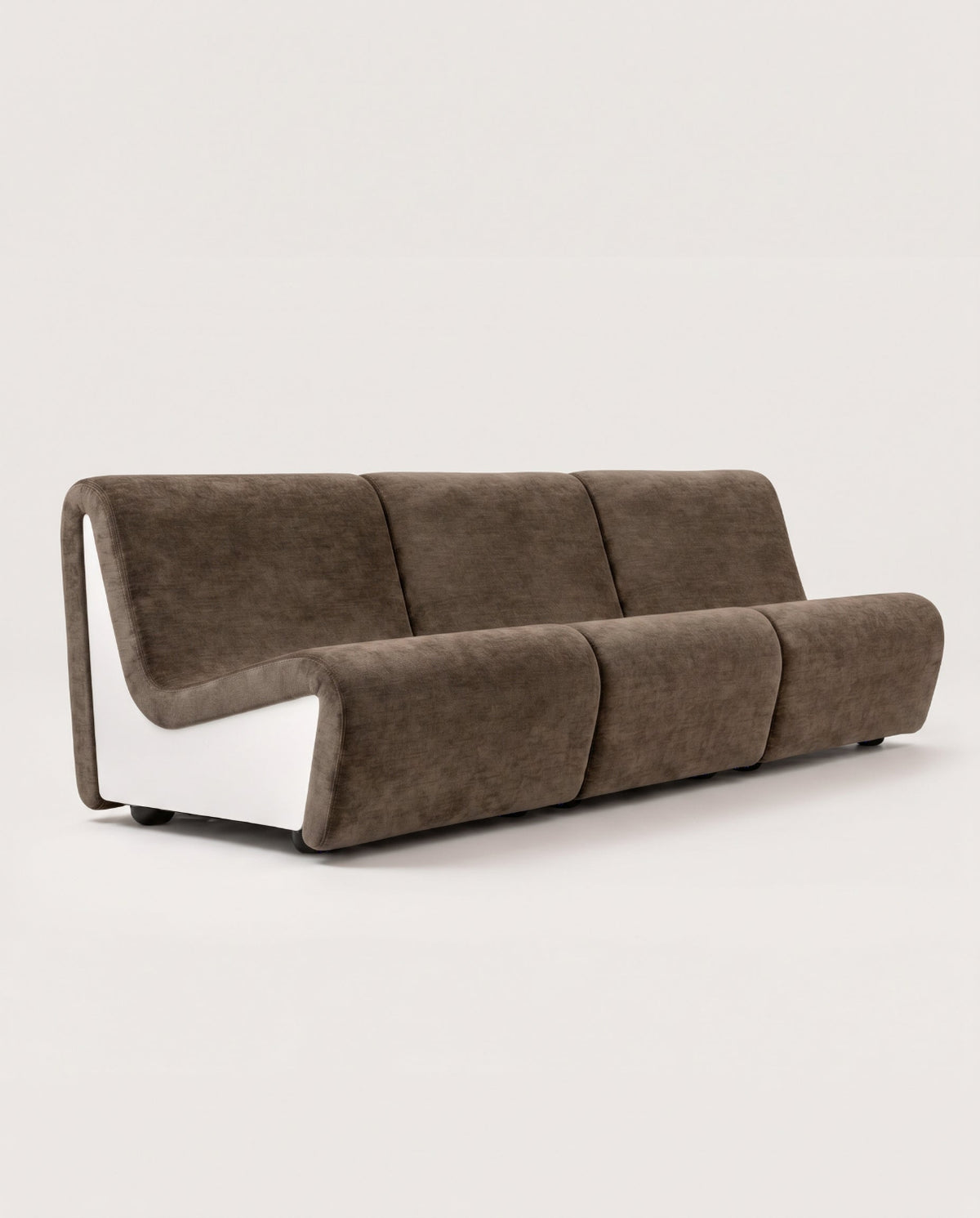 Dialogue 3-seat sofa in elephant fabric and white lacquered wood side panels