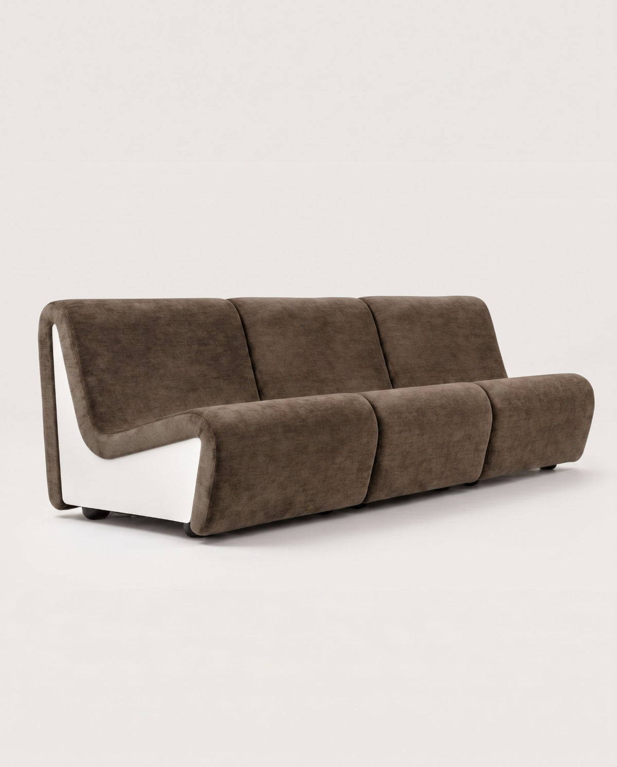 Dialogue 3-seat sofa in mud fabric and white lacquered wood side panels