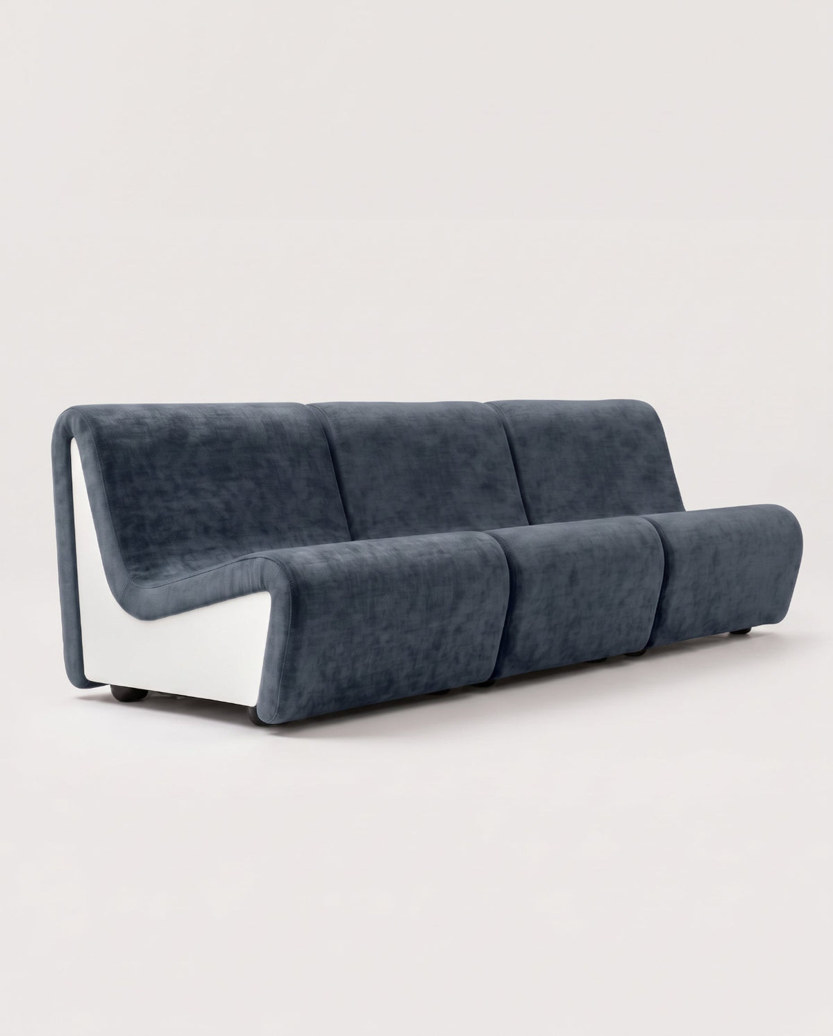 Dialogue 3-seat sofa in night blue fabric and white lacquered wood side panels