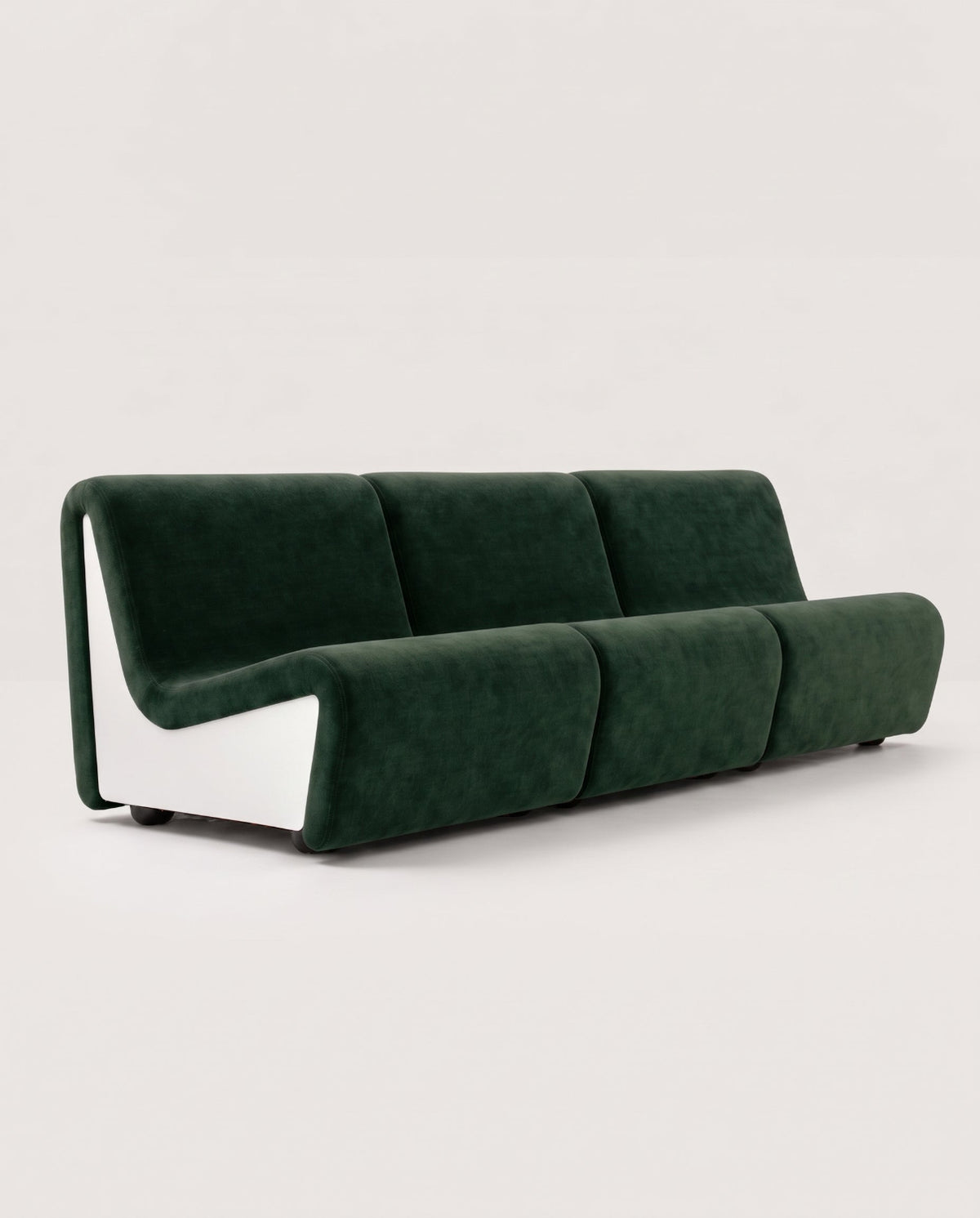 Dialogue 3-seat sofa in dark green fabric and white lacquered wood side panels