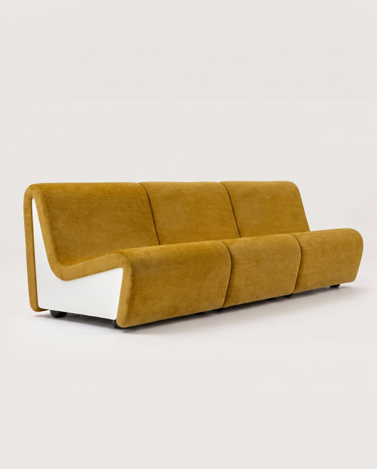 Dialogue 3-seat sofa in yellow fabric and white lacquered wood side panels