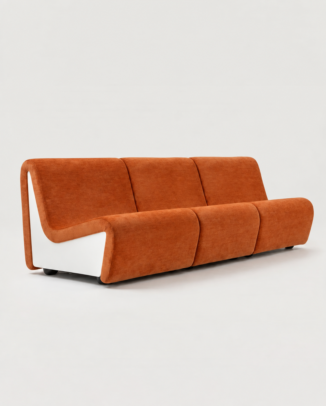 Dialogue 3-seat sofa in orange fabric and white lacquered wood side panels