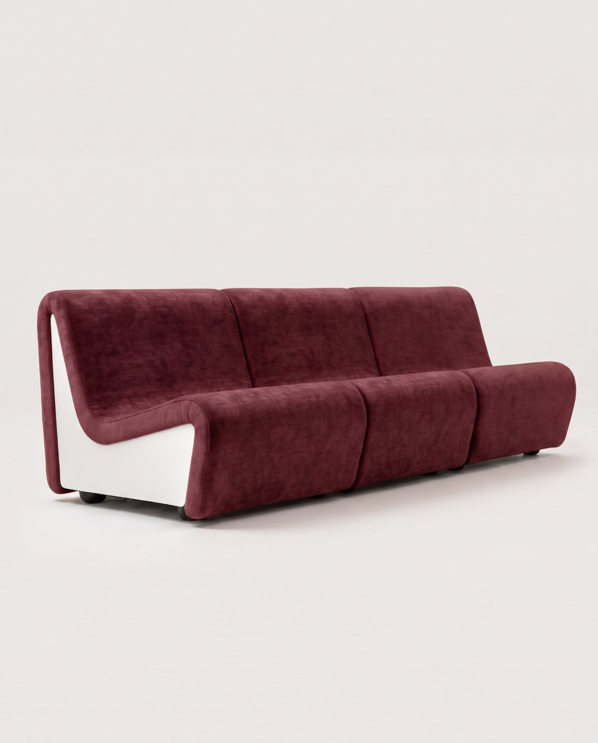 Dialogue 3-seat sofa in bordeaux fabric and white lacquered wood side panels