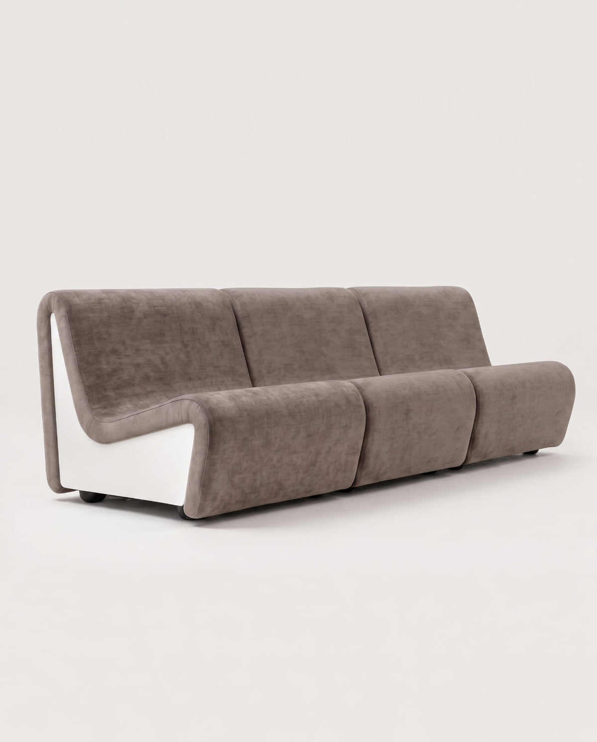 Dialogue 3-seat sofa in grey fabric and white lacquered wood side panels