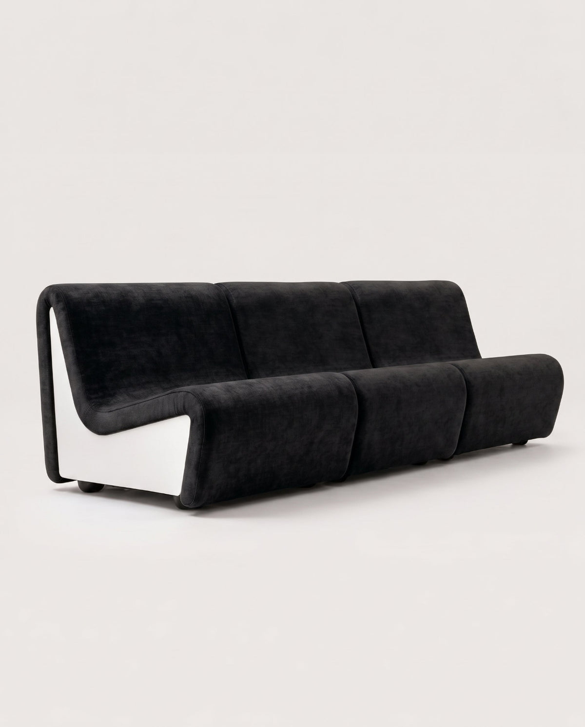 Dialogue 3-seat sofa in black fabric and white lacquered wood side panels