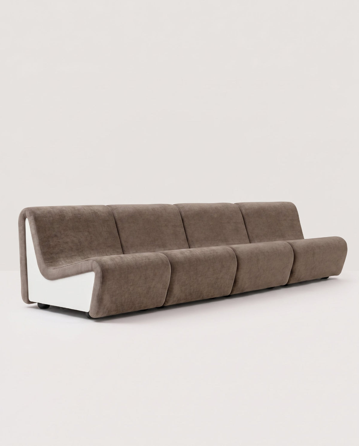Dialogue 4-seat sofa in dark linen fabric and white lacquered wood side panels