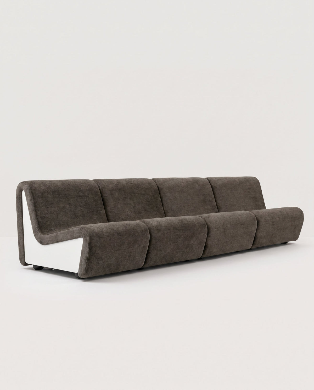 Dialogue 4-seat sofa in elephant fabric and white lacquered wood side panels