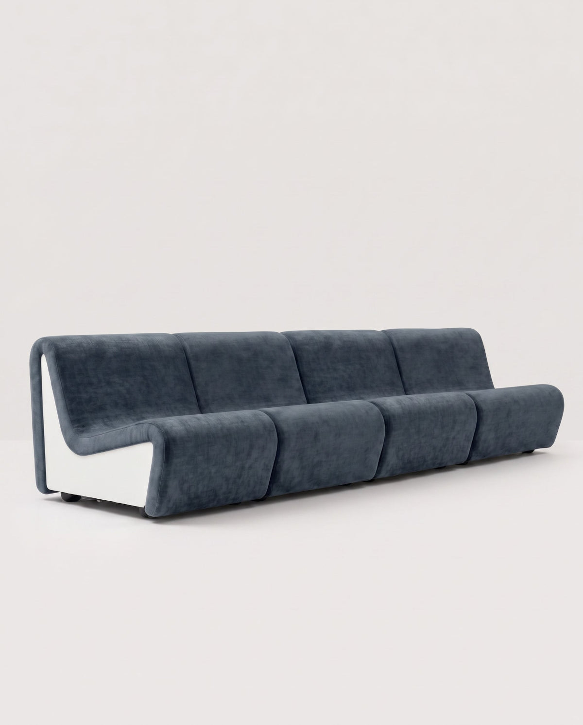 Dialogue 4-seat sofa in night blue fabric and white lacquered wood side panels