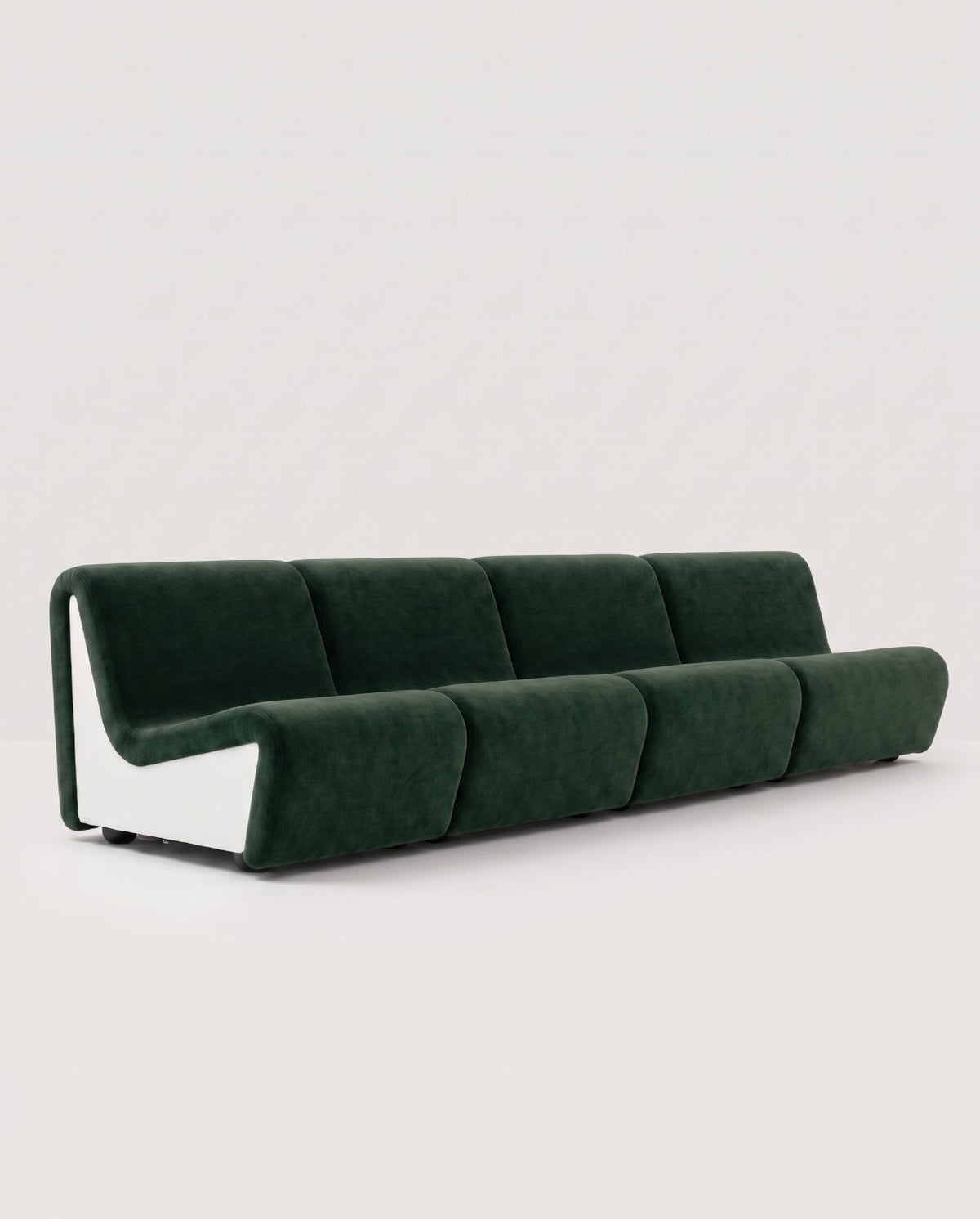 Dialogue 4-seat sofa in dark green fabric and white lacquered wood side panels