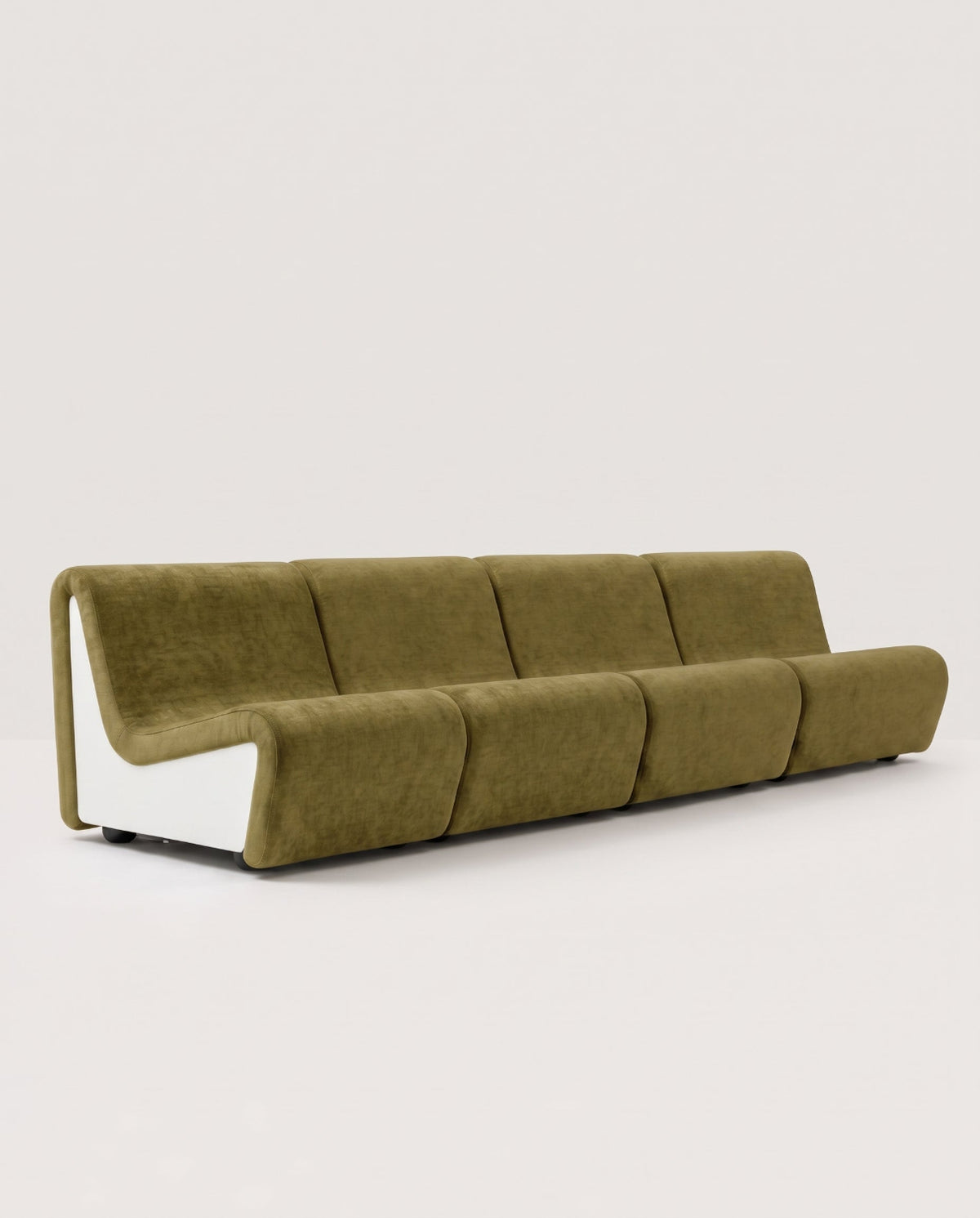 Dialogue 4-seat sofa in green fabric and white lacquered wood side panels