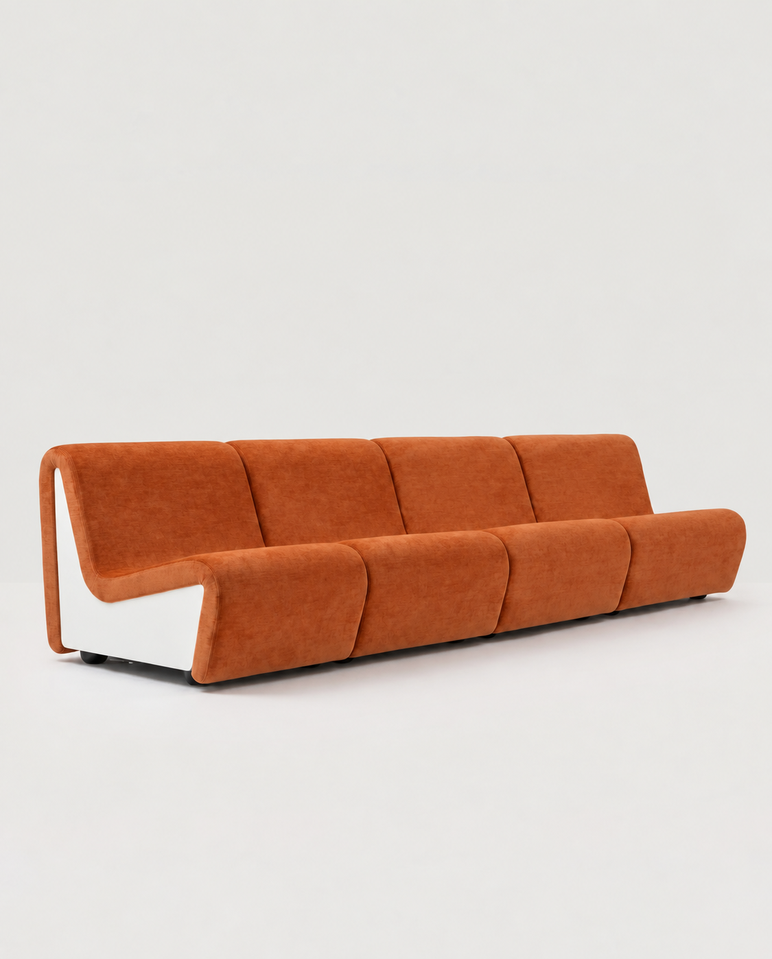 Dialogue 4-seat sofa in orange fabric and white lacquered wood side panels