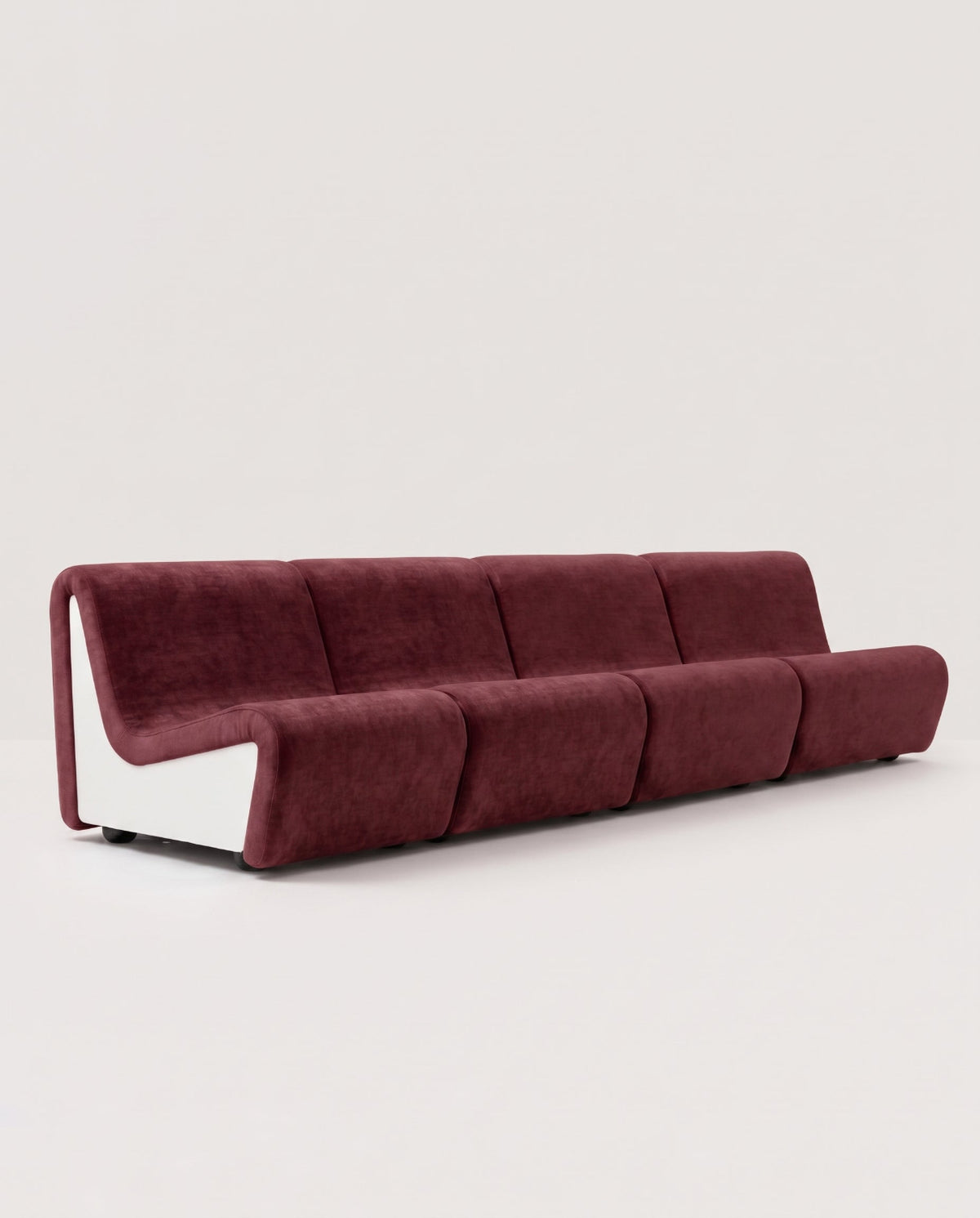 Dialogue 4-seat sofa in bordeaux fabric and white lacquered wood side panels