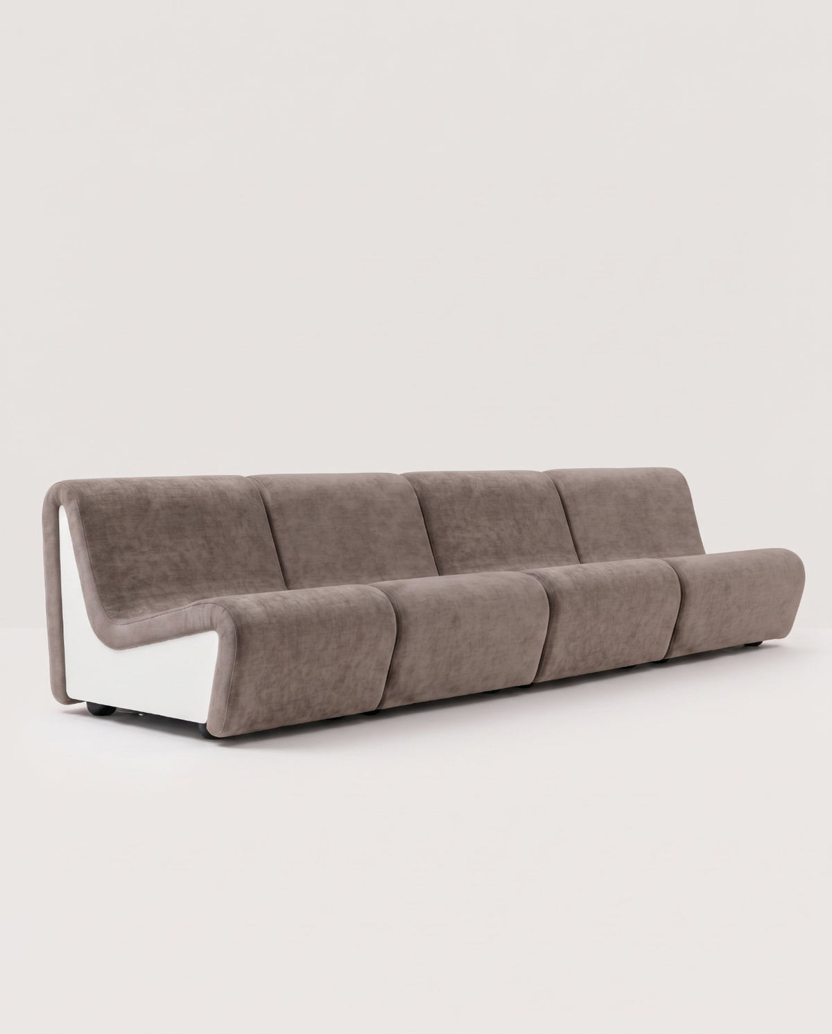 Dialogue 4-seat sofa in grey fabric and white lacquered wood side panels