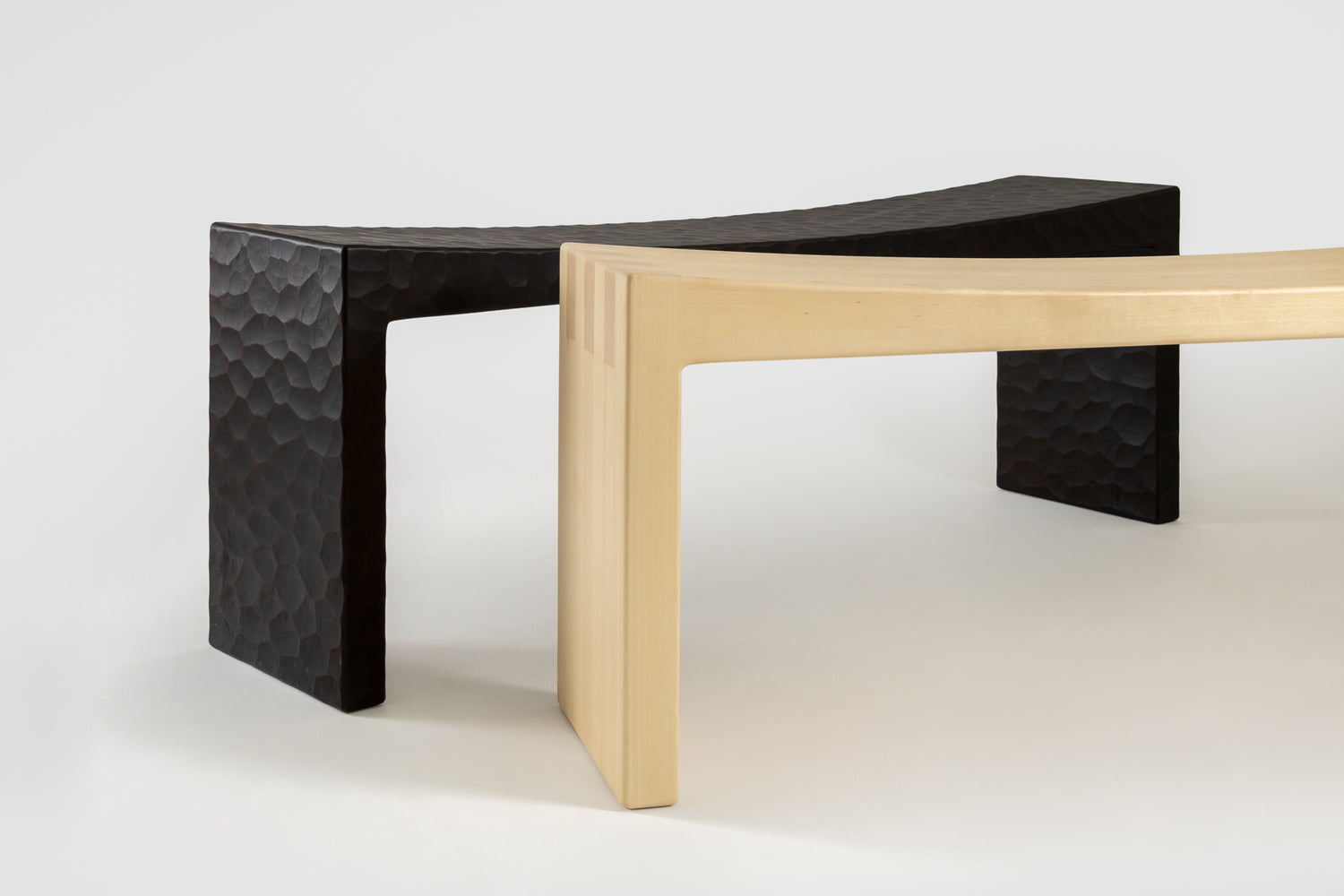 Basilio bench by Giuseppe Rivadossi – solid linden, natural smooth finish, 1970 – Source Édition